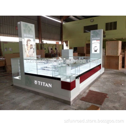 MDF display counters for watch kiosk designs in shopping center with illumination